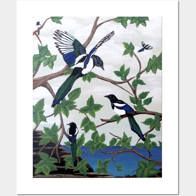 Black Billed Magpies Wall Art by teresawingarts